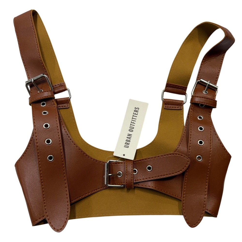 Urban Outfitters Brown Faux Leather Buckle Harness Belt Small NWT